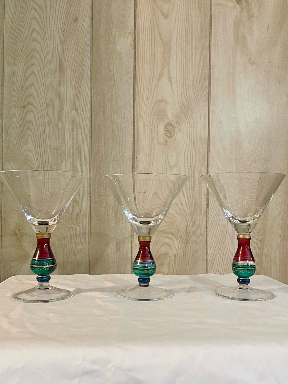 Set of 3 Martini Glasses with Colorful Stem, like new